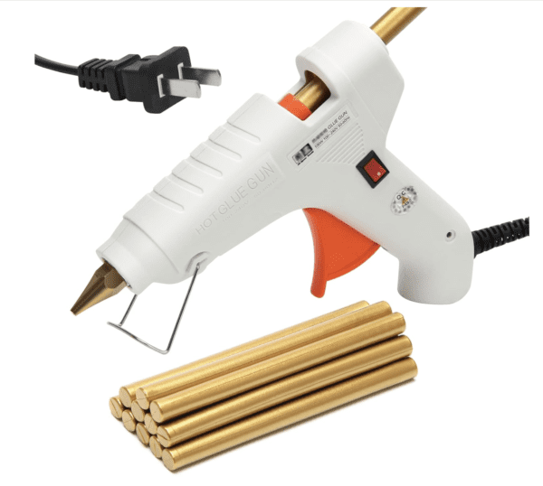 Hot glue gun with glue sticks and cord.